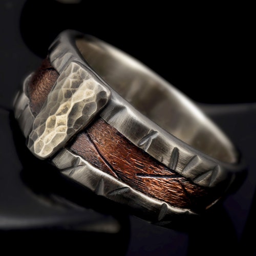 Mens Wedding Band Rustic Wedding Ring Silver & Coppr Ring Etsy