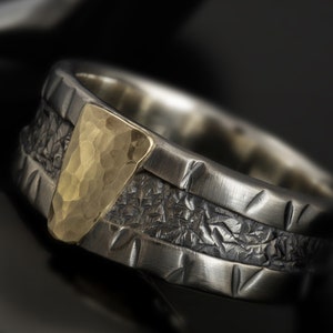 Mens Ring, Silver and 14K Solid Gold, Rustic Men Ring, Boho Mens ...