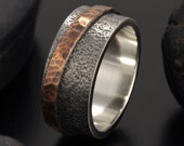 Sterling Silver Wedding Band, Mens Wedding Ring, Silver Copper Ring, Wide Men Band, 10 mm Ring, Men's Rustic Ring, Men's Gift, RS-1244