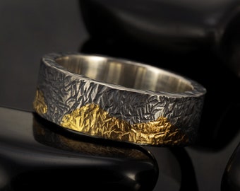 Men ring, Mountains ring, 24K Gold & silver, -1286
