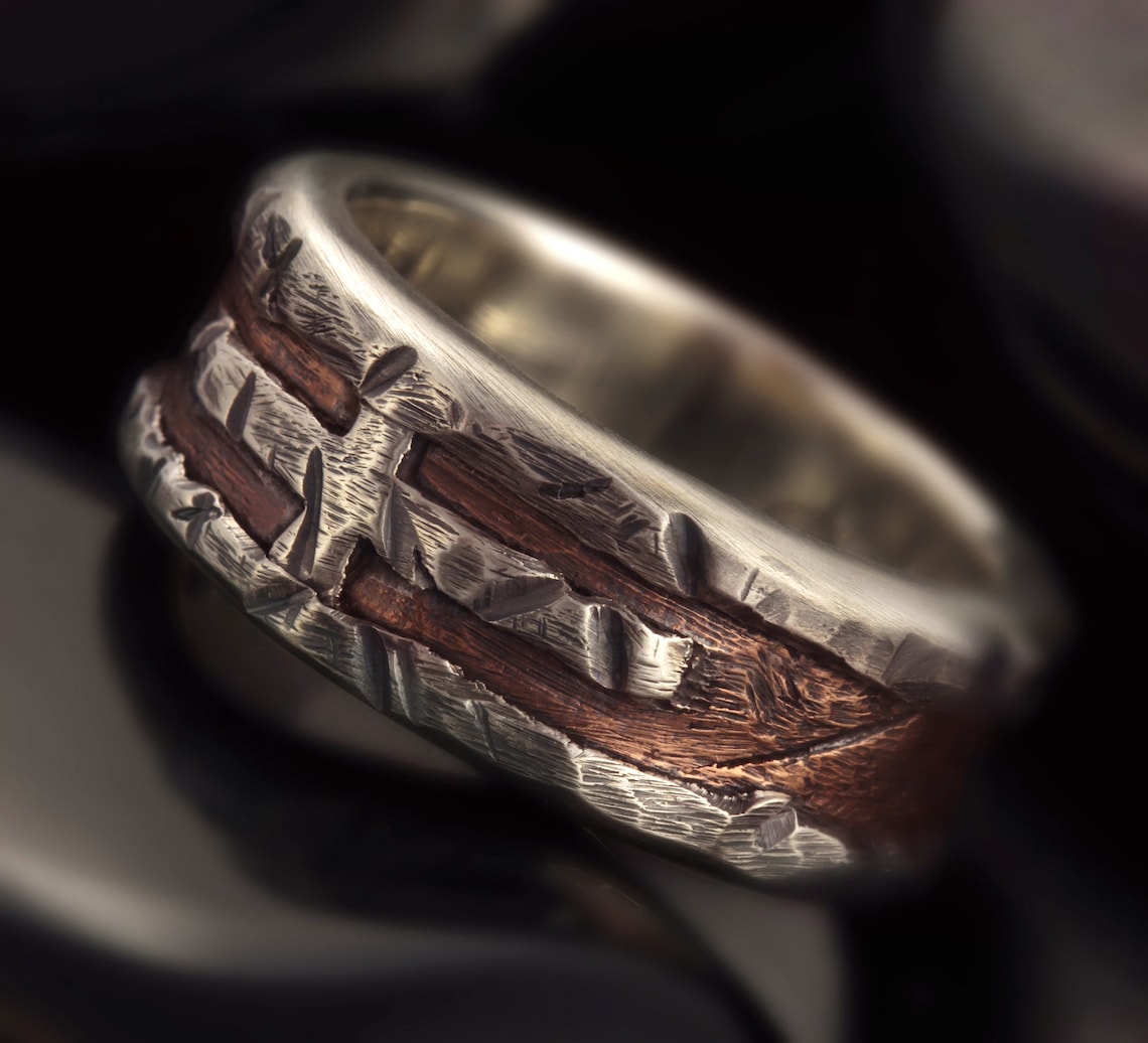 Mens Wedding Band Rustic Silver and Copper Cross Ring Mens - Etsy