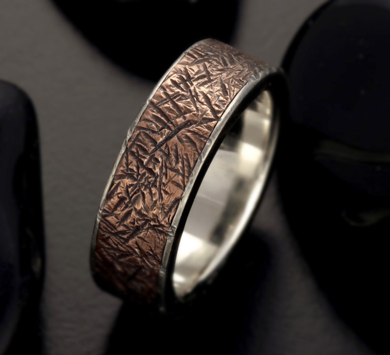 Rustic Band, Men unique Ring, Viking wedding ring, Silver Copper band, Mens Wedding Ring, Unique Mens Ring, Gift for him, RS-1091 image 4