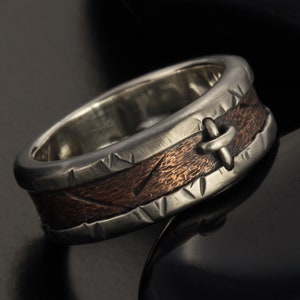 Mens Ring, Cross Ring Silver & Copper, Mens Womens Wedding Band, Gift for men, RS-1256