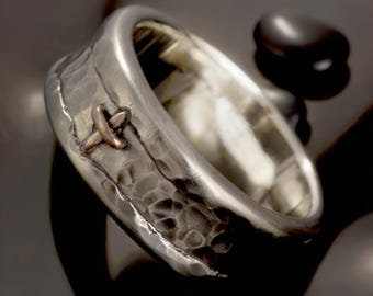 Heren Kruis Ring Sterling Zilveren Ring Koperen Kruis Ring Christelijke Ring Rustieke Trouwring Handgemaakt Cadeau voor Hem Geloof Sieraden RS-1297