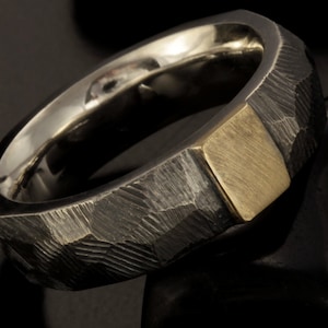 Unique Mens ring, 14K Solid Gold and Silver, Viking wedding ring, Man Engagement Wedding ring, Unisex 8mm Comfort Fit ring,  RS-1249