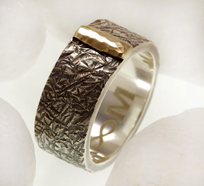 Viking Wedding Ring Mens Band 14K Solid Gold and Silver Etsy