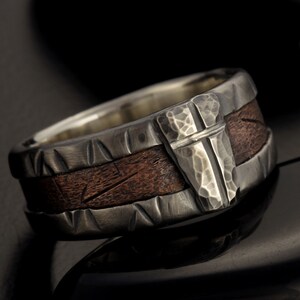 Rustic Mens Band, Man ring, Man cross Ring, Man Silver Ring, Engagement Band, Unique Bark Men's Ring, RS-1162-B image 4