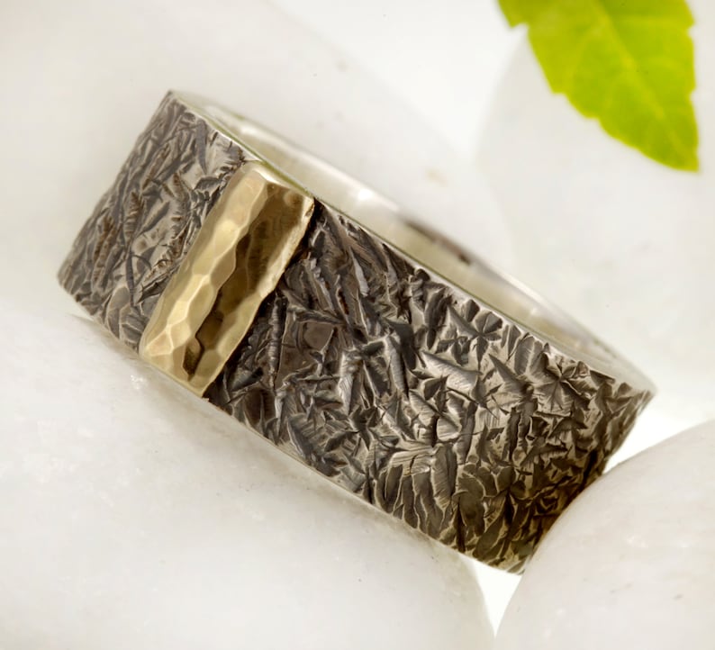 Viking Wedding Ring Mens Band 14K Solid Gold and Silver Etsy