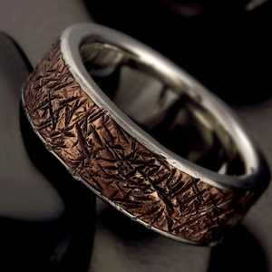 Silver Copper Men's Viking Wedding Band, Rustic Unique Ring, Mixed Metal Jewelry Gift for Him - RS-1091