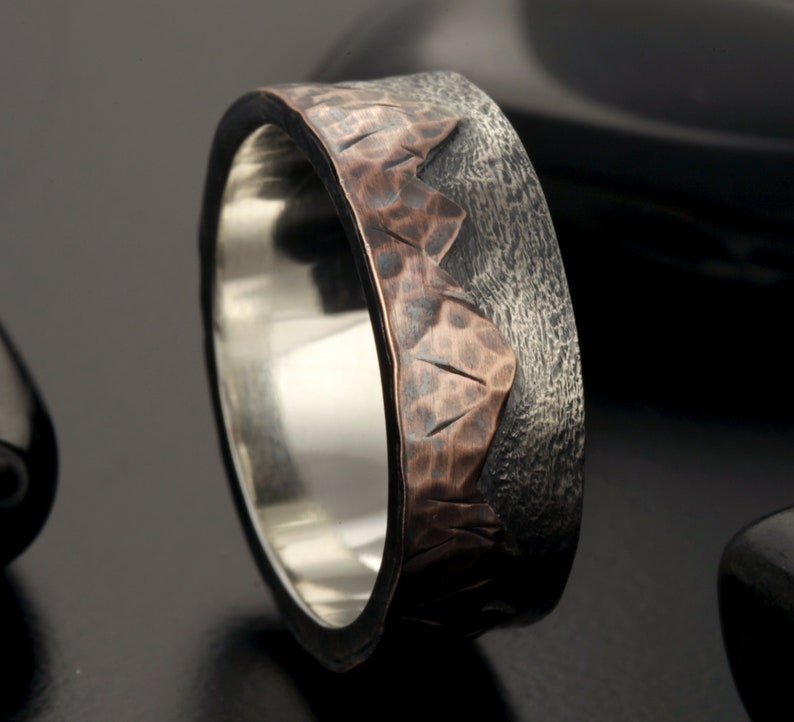 Rustic Mountain ring, Unique men's wedding band, Unique Mountain ring, Gift for men, RS-1400 image 3