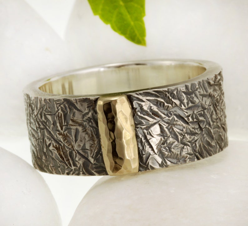 Viking Wedding Ring Mens Band 14K Solid Gold and Silver Etsy