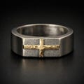 Solid 14K Gold Cross Ring for Men - Sterling Silver & Copper Mixed Metal Band - Brutalist Religious Wedding Ring - Handmade Artisan RS-1275