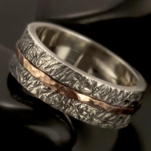 Sterling Silver Copper Viking Wedding Band: Rustic Mens Ring RS-1300
