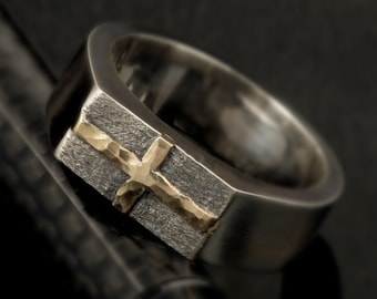 Mens cross Ring - Handmade Unique Ring - Mens Jewelry - christian ring - Hammered mens ring band - Personalized Ring - Mens Gift -  RS-1275