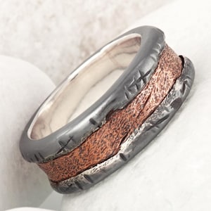 Sterling Silver Rustic Men&#39;s Wedding Band, Handmade Unique Wide Ring, Gift for Him, RS-1161