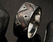 Men unique wedding Ring, Men Silver Ring, Men Wedding Band, Two tone silver copper ring, Bark Silver Ring, Textured Ring, RS-1280