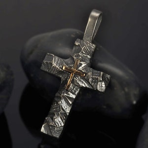 Cross Pendant, Mens Cross Sterling Silver Handmade Pendant, Silver and 14K Gold Handmade Cross Pendant, Cross Jewelry, P-117 image 3