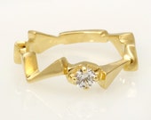 Women Engagement Ring, Unique Solitaire Diamond Ring, 14K Gold Engagement Ring, Alternative Engagement Ring, One Diamond Ring, RG-1123