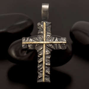 Handgemachte Sterling Silber Kreuz Anhänger: Akzent 14K Gold