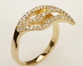 Diamond Wedding Ring, Leaf Multistone Diamond Ring, Vintage Engagement Ring, 14K Gold Multistone Ring, Leaves Bridal Ring -1094