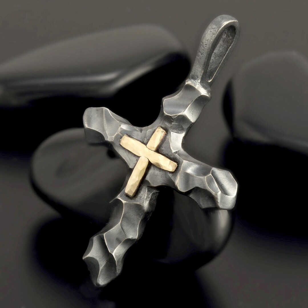 Sterling Silver & 14K Gold Cross Pendant: Artisan Religious Jewelry P ...