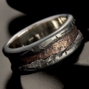 Rustic Mens Ring, Wedding Band, Mens Engagement Ring, Handmade ring,  Mens Silver Copper Ring,  RS-1161