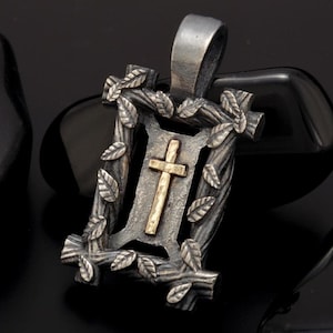 Herren Sterling Silber Gold Kreuz Anhänger: Christliche Halskette