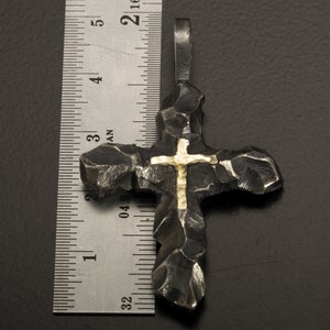 Cross Pendant, Mens Cross Sterling Silver Handmade Pendant, Silver and 14K solid Gold Handmade Cross Pendant, Cross Jewelry, P-118 image 4