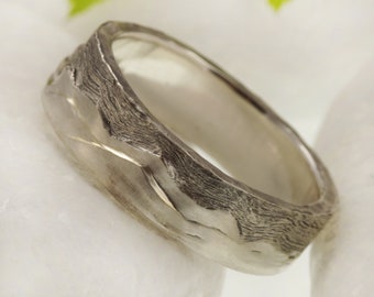 Sterling Silver Mountain Ring, Rustic Wedding Band, Men's Ring, Gift for Him - RS-1289