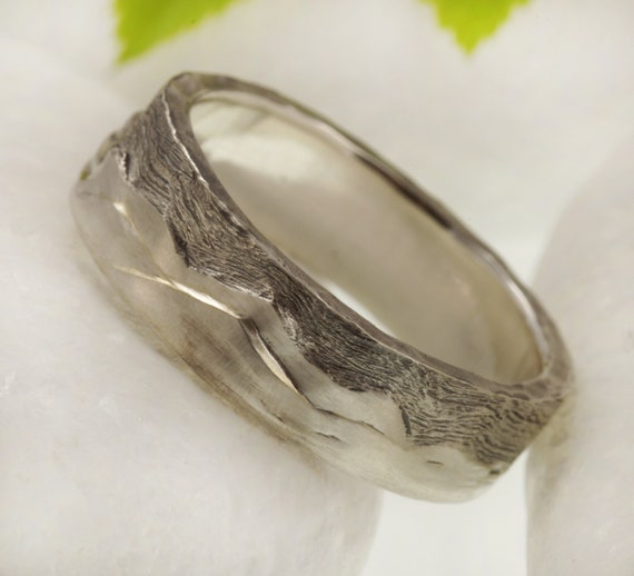 Rustic Wedding Ring Mens ring Rustic Ring Mens Band Mountain ring 14K gold and silver RS-1288 Mens Gift