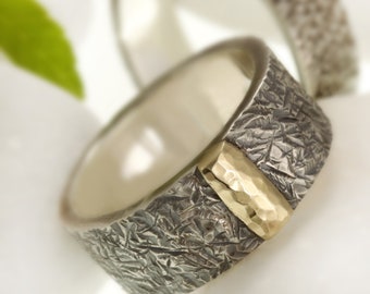 Mens rustic ring, Mens Band, 14K Solid Gold and Silver, Men ring, Unique Man ring, Viking ring, Mens Wedding Band, RS-1260