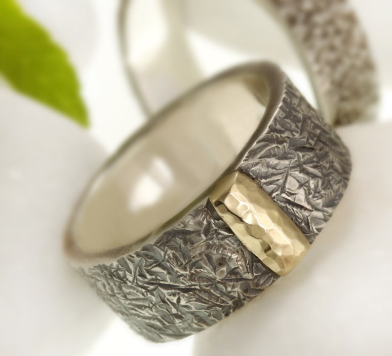 Viking Wedding Ring Mens Band 14K Solid Gold and Silver Etsy