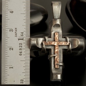 Kreuz Anhänger, Herren Kreuz Sterling Silber Anhänger, Silber und Kupfer Handmade Kreuz Anhänger, Kreuz Schmuck, P-142-A Bild 4