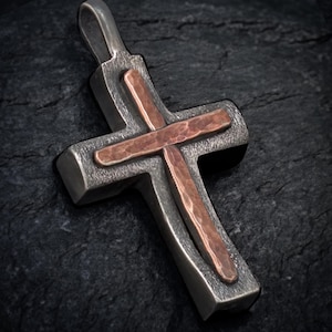 Sterling Silver Cross Pendant, Men&#39;s Double Cross Spiritual Symbol, Handmade Religious Christian Jewelry, Gift for Him - P-112