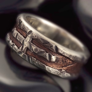 Mens wedding Band, Rustic silver and copper cross ring, Mens silver ring, Handmade Wedding Ring,    RS-1163