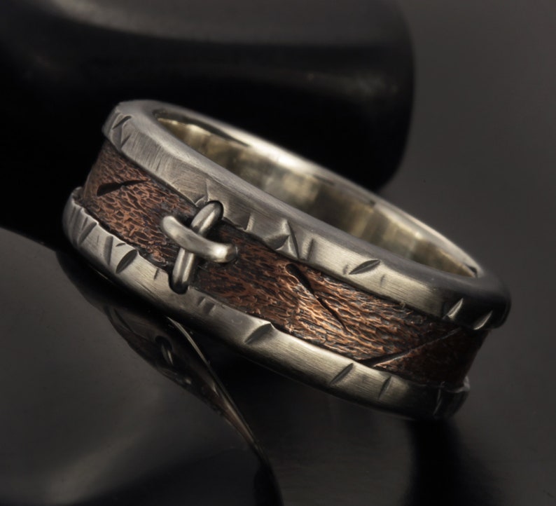 Mens ring, Silver & Copper, Silver cross Mens Ring, Unique Mens ring, Men Wedding Band, Unique Men Ring, RS-1256 image 1