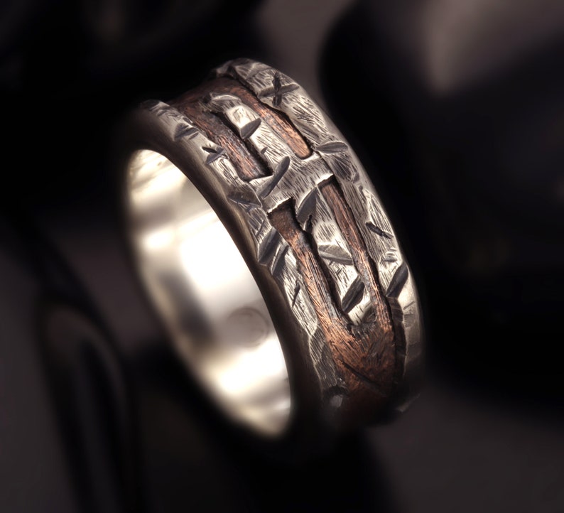 Mens wedding Band Rustic silver and copper cross ring Mens Etsy