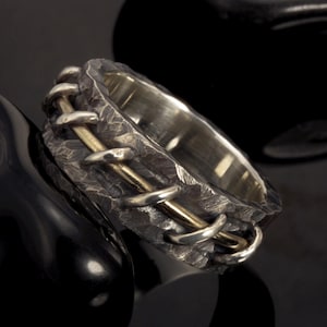 Interlocking Gold and Silver Wide Band, Unisex Mixed Metal Ring, Two Toned Jewelry, Perfect Gift Idea For Her, RS-1284