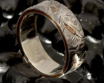 Handmade Silver and Copper Ring: Textured Men's Wedding Band  RS-1172
