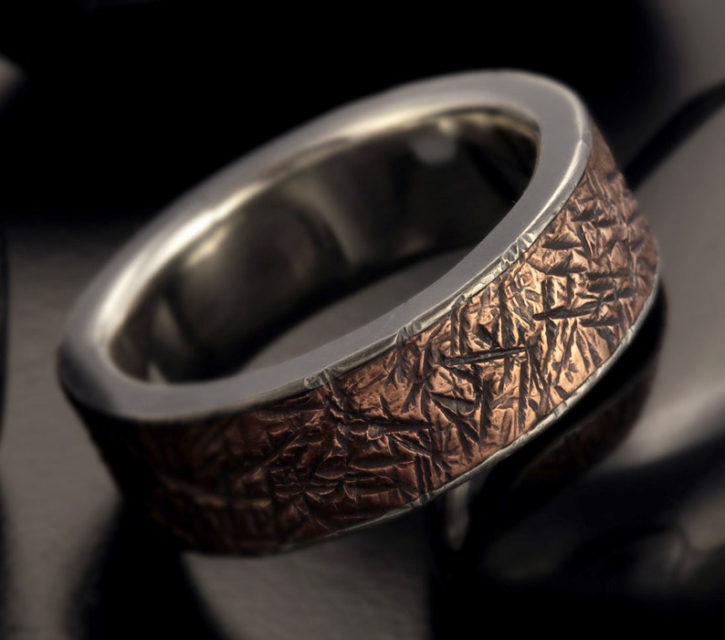 Rustic Band, Men unique Ring, Viking wedding ring, Silver Copper band, Mens Wedding Ring, Unique Mens Ring, Gift for him, RS-1091 image 2