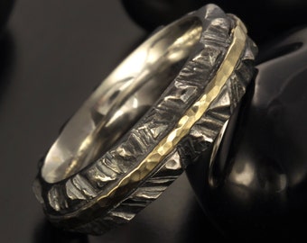 Rustic Men Band, 14K Solid Gold & silver, Comfort Fit Ring, Unique Mens Band, Cool mens ring, Men Gift, RS-1285