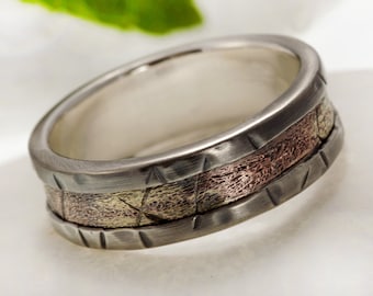 Männer Ehering, Männer Hochzeit Ring, Silber Kupfer & 14K Gold, Jahrestag Ring, Verlobungsring, Herren Ring, RS-1292
