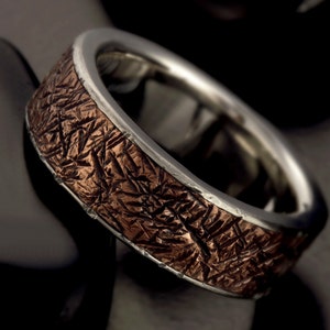 Rustic Band, Men unique Ring, Viking wedding ring, Silver Copper band, Mens Wedding Ring, Unique Mens Ring, Gift for him, RS-1091 image 1