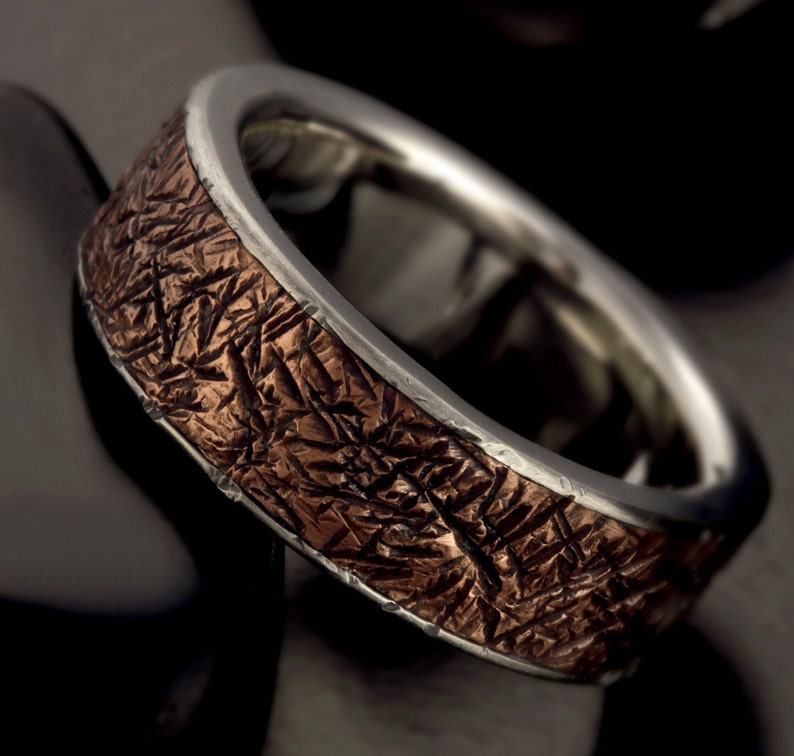 Rustic Band, Men unique Ring, Viking wedding ring, Silver Copper band, Mens Wedding Ring, Unique Mens Ring, Gift for him, RS-1091 image 1