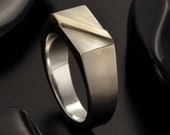 Artisan Men Silver Band, Unique Men Ring, Silver & 14K Gold ring, Black Man Ring, Gift for men, RS-1307