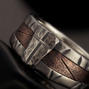 Rustic Mens Band, Man ring, Man cross Ring, Man Silver Ring, Engagement Band, Unique Bark Men's Ring, RS-1162-B image 5
