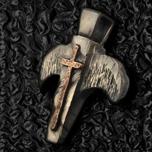 Herren Kreuz Anhänger, Silber und Kupfer Handarbeit, Kreuz Schmuck P-136