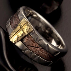 Rustic Mens Wedding Band, 14K solid Gold Silver & copper Ring,Man ring,  Engagement Band, Unique Mens Ring,   RS-1306