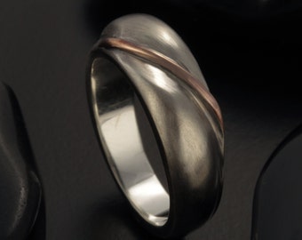 Men silver ring, Wedding Band, Unique Mens Ring, Male Wedding Band, Silver and copper, Wedding Ring, RS-1304