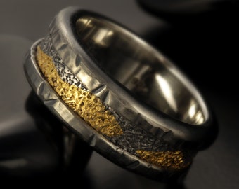 Man rings, Men wedding band, 24K Gold & Silver Mens Wedding Ring, Man Engagement Ring, Promise Rings, 8 mm wedding Band, RS-1082